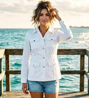 Kensie Jeans White Military Utility Jacket Size M